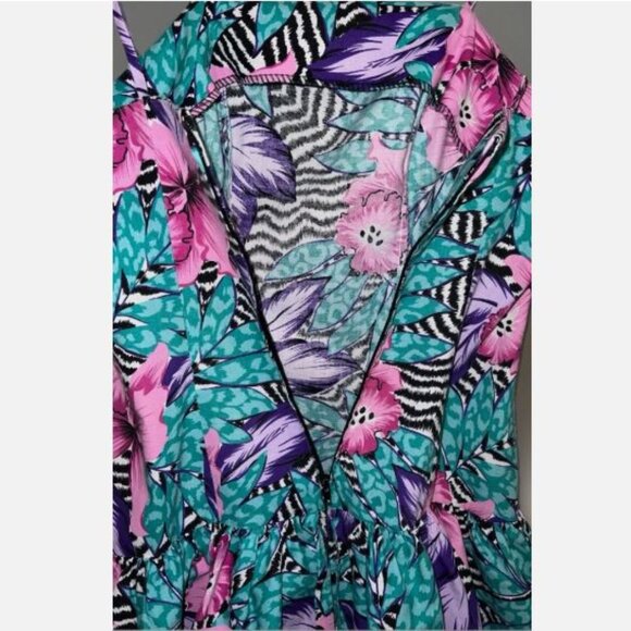 Vtg Isadora New York - 2 Piece Dress & Jacket Set - Tropical Floral Zebra - Sz 5 - Picture 12 of 14